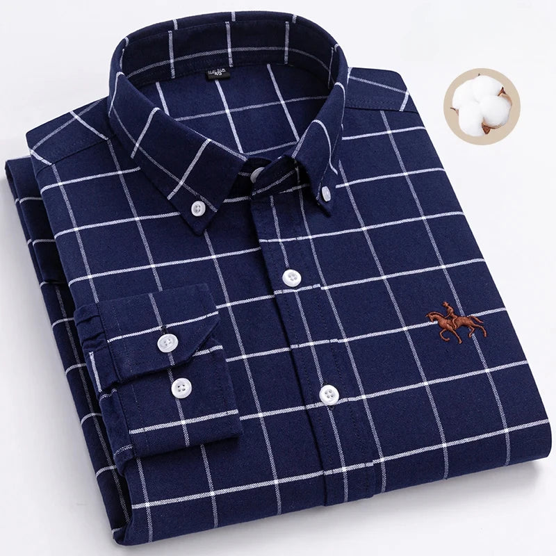 New in shirt 100%cotton plus size long-sleeve shirts for men slim fit formal fashion office shirt hight qulity plaid clothes