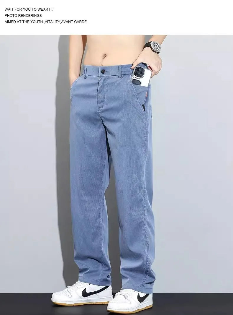 Tensi Casual Jeans Men's 2025 New Loose Straight Long Pants Summer Thin Sports