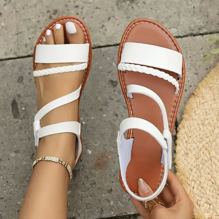 New Shoes for Women Summer Women Flat Bottom Sandals Roman Strap Non Slip Rubber Soles Fashion Ladies Daily Sandals Women