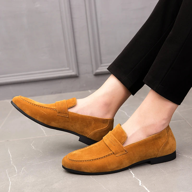 Men Dress Shoes Loafers Suede Pointed Toe Low Heel Fashion Business Casual Breathable Wedding Daily Dress Shoes Zapatos Hombre