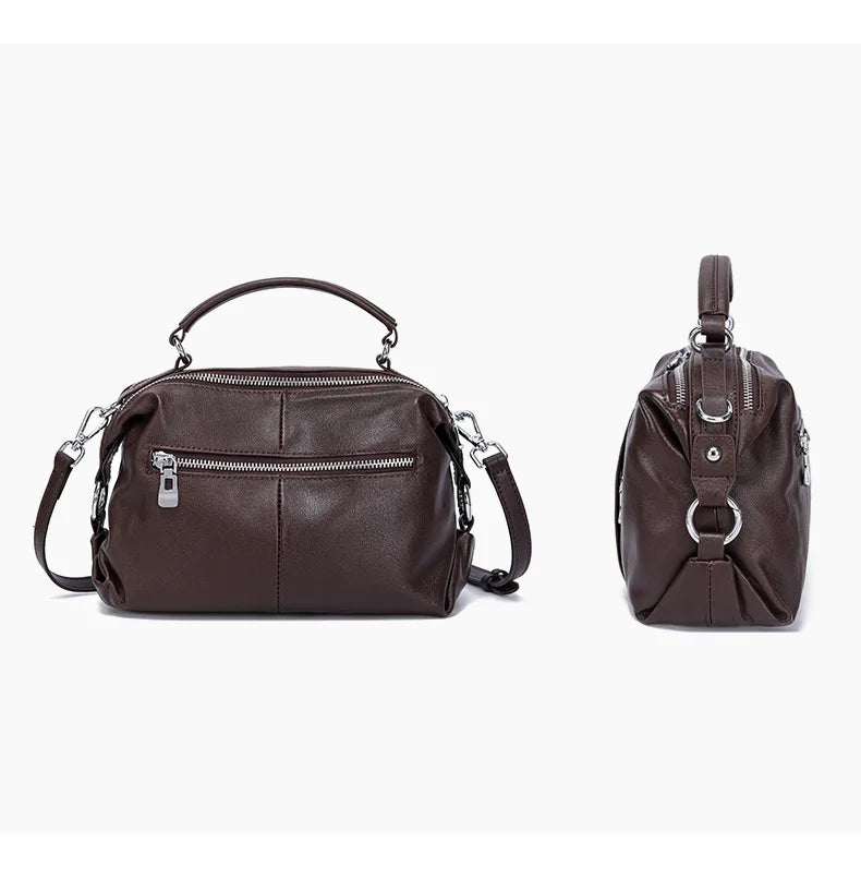 Women's Handbag 2025 New Top Grain Leather Boston Bag Unique Shoulder Crossbody Bag Vintage Commuting Versatile Handheld Tote