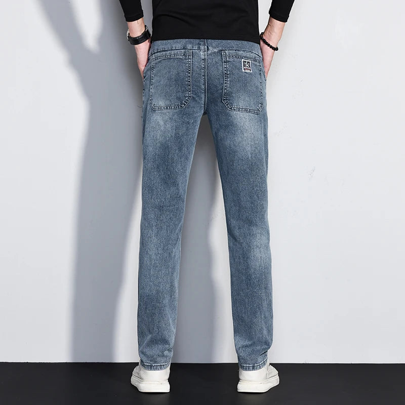 New Men's Jeans Slim Fit Stretch Straight Vintage Trendy Denim Pants Korean Washed Soft Versatile Fashion Trousers Streetwear