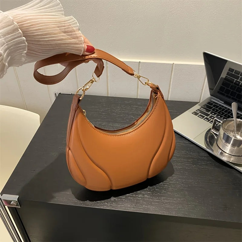 Women's French Handbag Shoulder Bag Textured Crossbody Bag Zipper Closure & Adjustable Strap Versatile for Work, Casual & Travel
