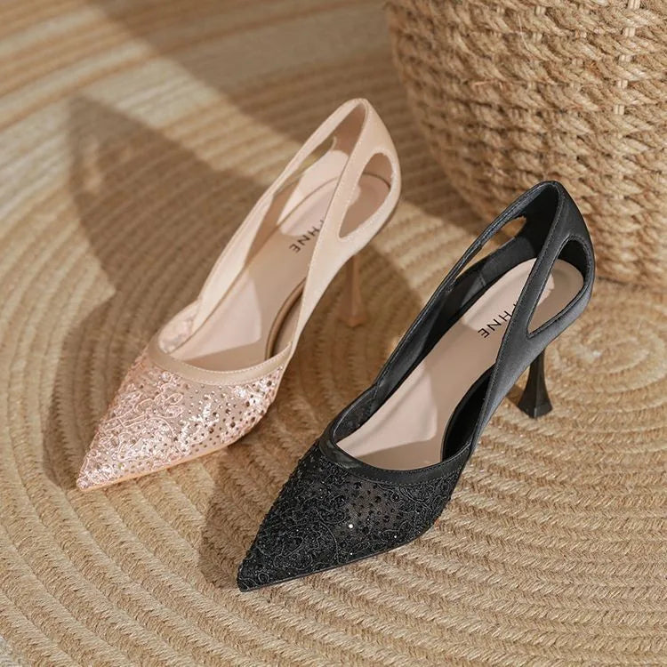 Comfortable High Heels for Women Summer 2026 New Pointed Toe Slim Heel Mesh Design Niche Popular Single Shoes