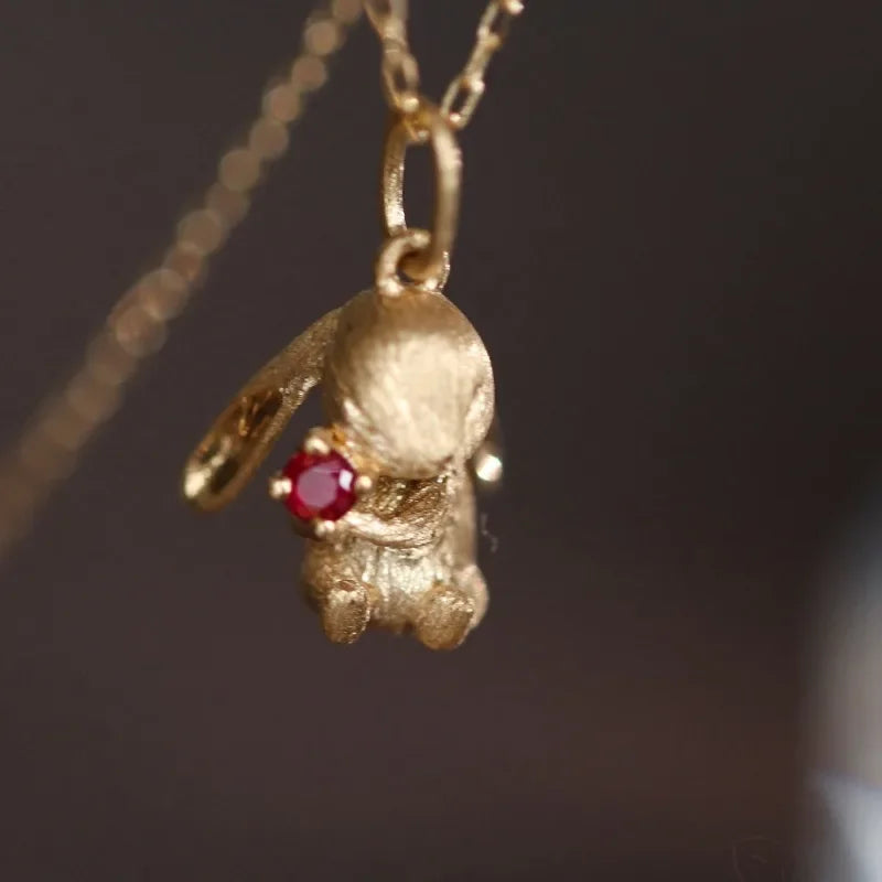 Cute and Exquisite Rabbit Jewelry Sets New in Fun Matte Ancient Gold Craft Earrings for Women Ring Necklace Gifts to Girlfriend