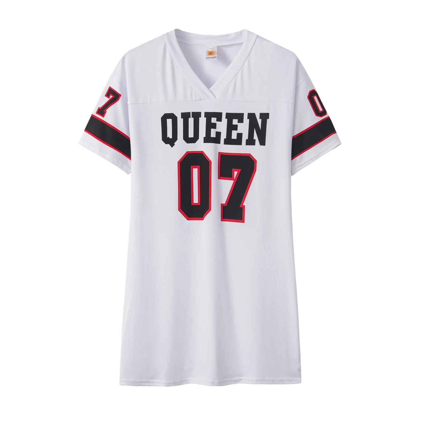 2025 New Fashion V-Neck Queen Letters Print Dress Short Sleeve Basketball Sporty Style Sexy Loose Female Clothing Streetwear