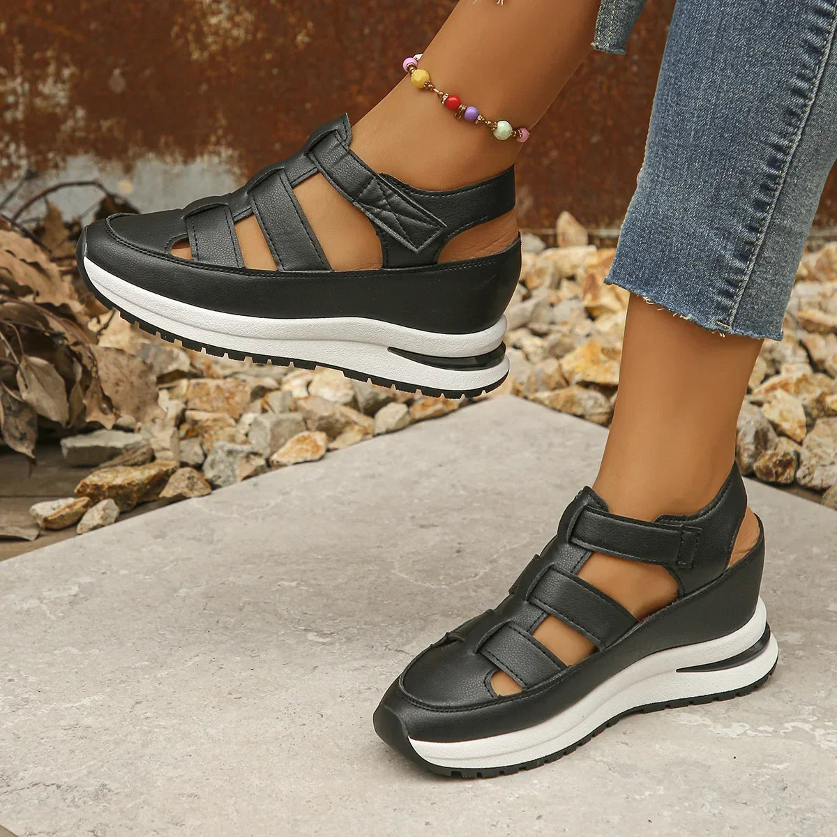 Ladies Shoes 2025 High Quality Buckle Strap Women's Sandals New Closed Toe Office and Career Summer Solid Wedge Sandals Zapatos
