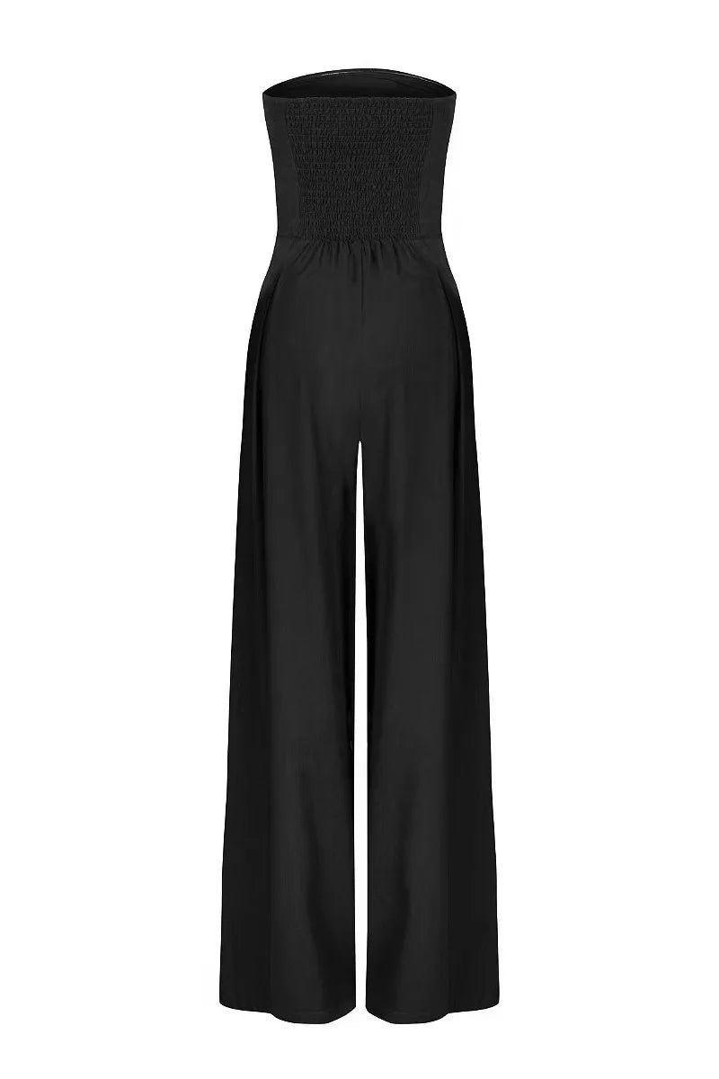 Summer Women Jumpsuit Fashion Strapless Solid Color Sleeveless Bandeau Loose Wide Legs Pants Casua Romper High Streetwear