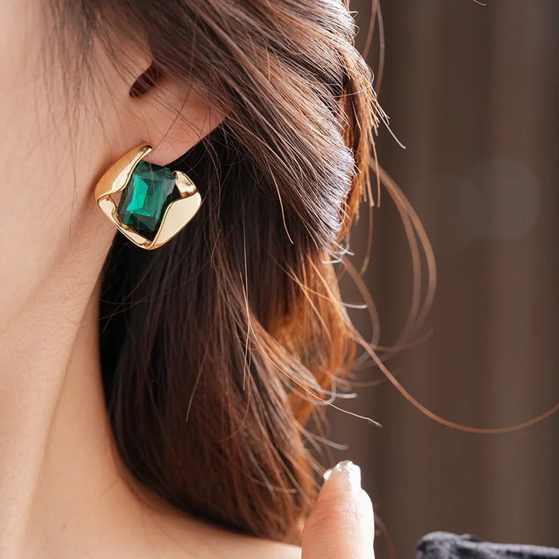 Green Fashion Wedding Jewelry Set Wholesale Square Earring Retro Light Luxury Temperament Collarbone Chain Necklace