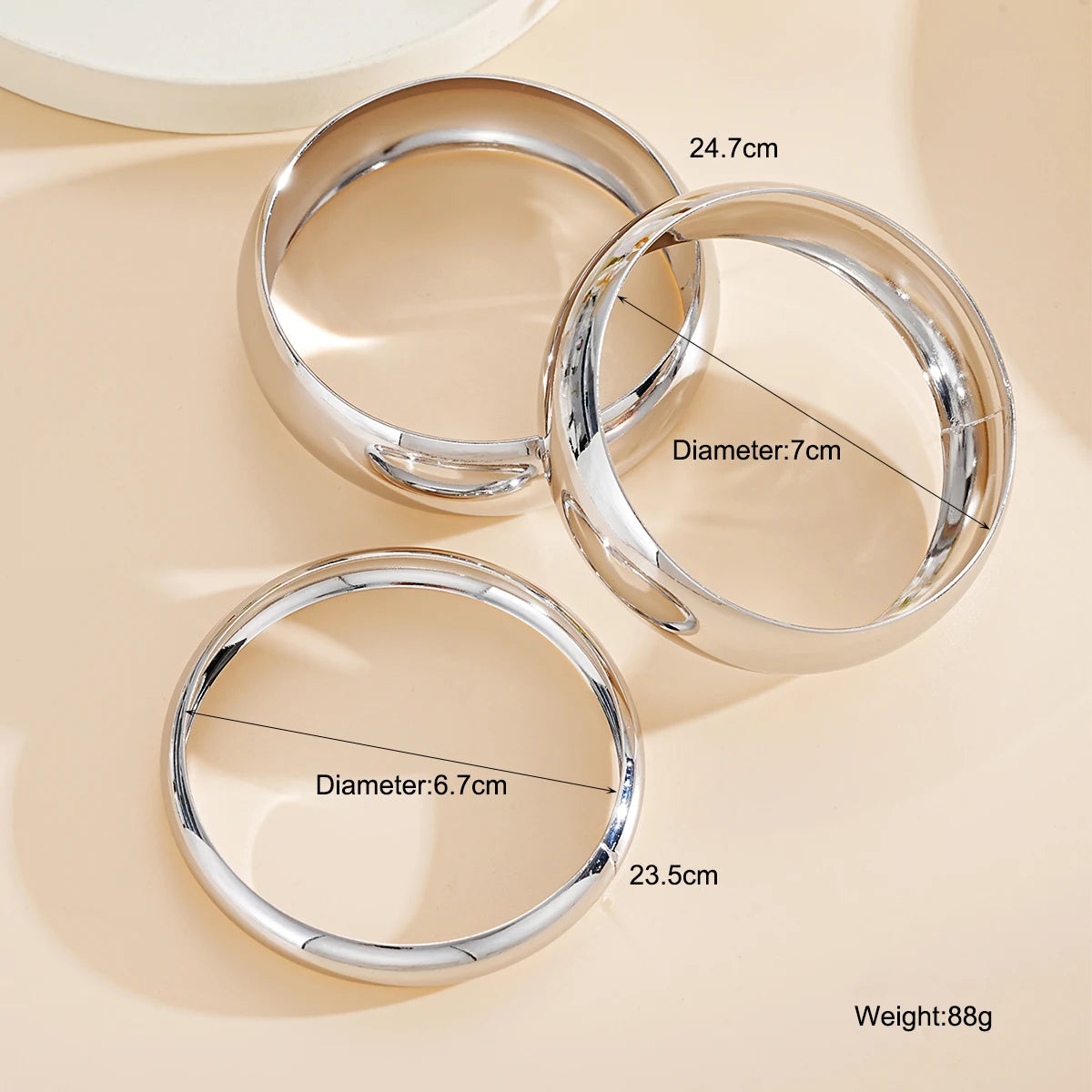 3Pcs/Set Classic Geometric Wide Bangles for Women Geometric Smooth Gold Silver Color Chunky Bracelets Party Jewelry Accessories