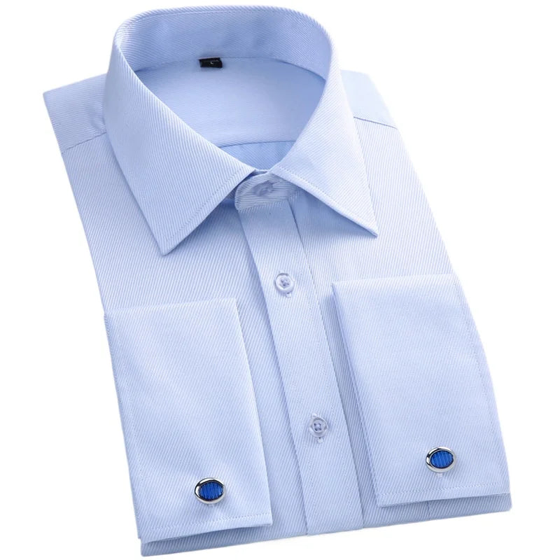 Men's Blue Long-sleeved Dress Shirts, Single-breasted Lapel Vertical Striped Shirt Men, White,Purple,Black,Pink,Yellow Optional