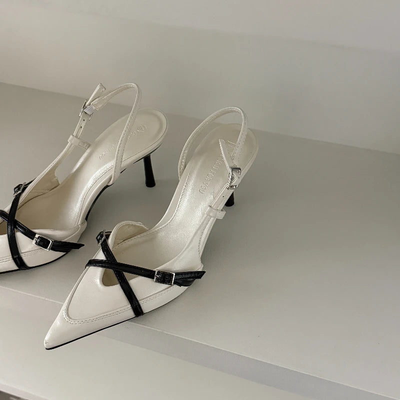Ladies High Heels New Fashion Buckled Slingback Sandals 2025 Summer Sexy Pointed Toe Stiletto Heels Casual Party Dress Zapatos