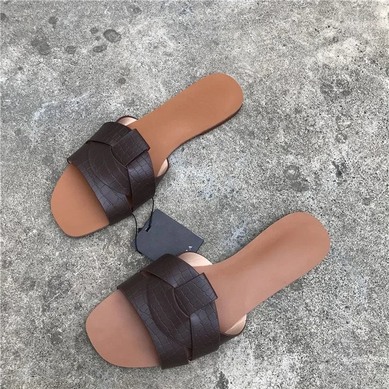 Women Outdoor Summer Sandals 2024 Ladies Beach Slides Flip Flops Fashion PU Leather Open Toe Female Sandal Woman Shoes