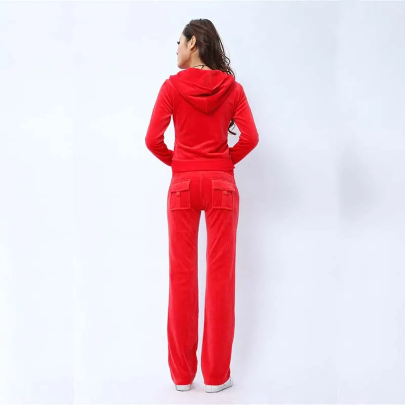 Velvet Tracksuit for Women 2025 Women's Hooded Jacket and Pants Suit Two Piece Set Women's Outfit