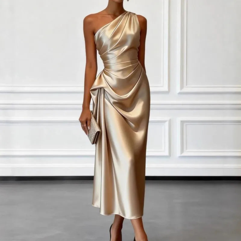 Fashion Sexy Dress Summer New High-end Satin Pleated Waist Sleeveless Banquet Evening Dresses For Women Robe Femal Vestidos 2026