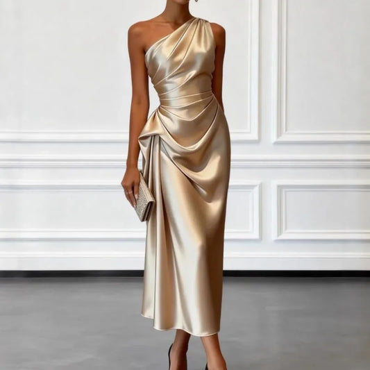 Fashion Sexy Dress Summer New High-end Satin Pleated Waist Sleeveless Banquet Evening Dresses For Women Robe Femal Vestidos 2026