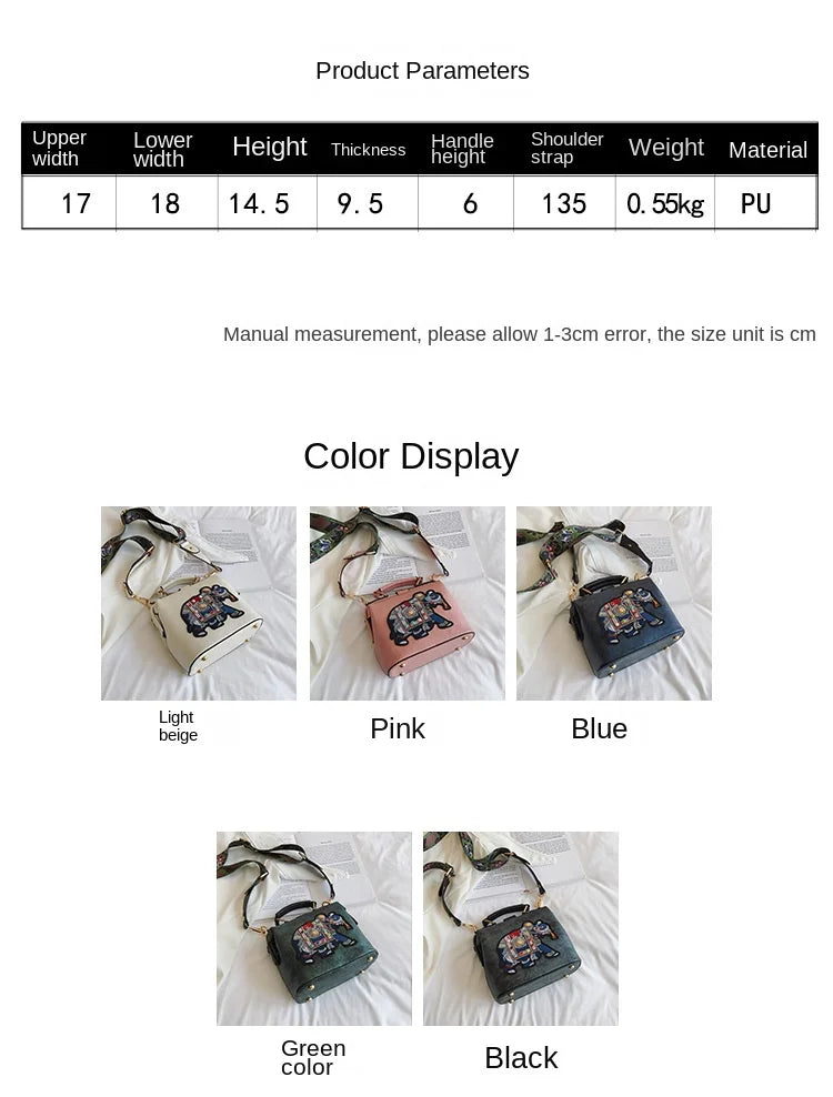 Women Leather Handbag Messenger Bag Purses Satchels Designer Luxury Handbags Crossbody Bags Elephant Embroidered Bags 2023 New