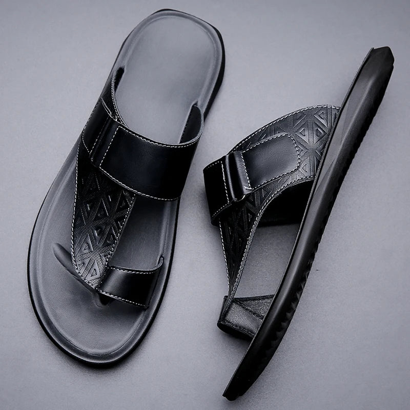 Men's Summer Sandals Breathable Fashion Simple Toe-Thru Soft Flat Bottom Beach Shoes Comfortable Classic Slippers