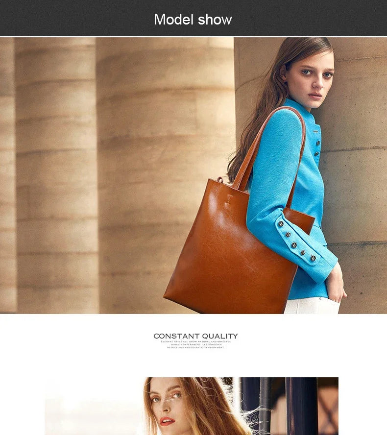 Real Leather Women's Handbag Fashion Top-handle Bags Ladies Tote Bag Minimalist Wallets Shoulder Tote Bag Portable Shopping Bag
