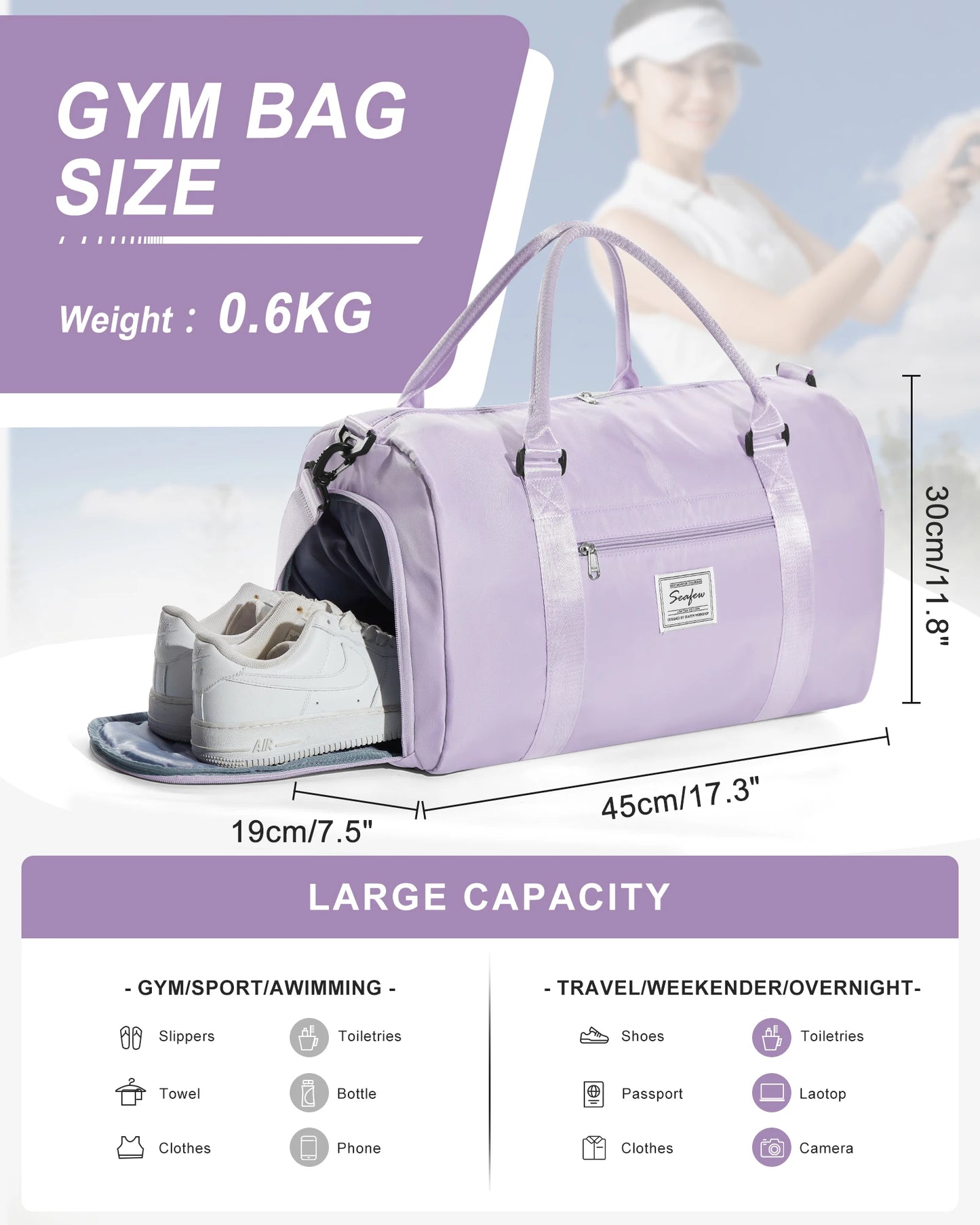 Hand Pockets Lady Weekender Bag Travel Canvas Bag, Weekend Nightlife Bag, Women Men Sports Fitness Bag，Hospital Delivery Bag