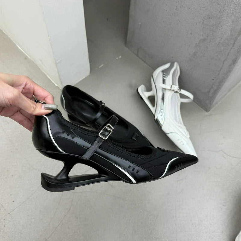 Women Shoes Special Heel High Heels Buckle Plus Size White Casual Shoes Shallow Women Mary Jane Shoes Designer Pointed Toe Pumps