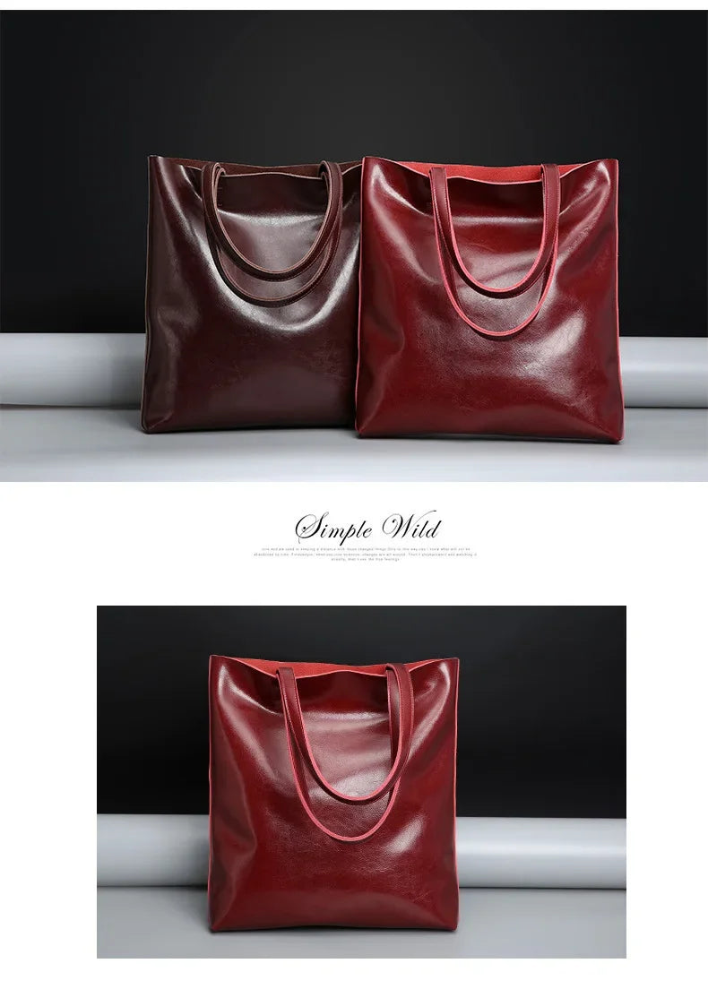 Real Leather Women's Handbag Fashion Top-handle Bags Ladies Tote Bag Minimalist Wallets Shoulder Tote Bag Portable Shopping Bag