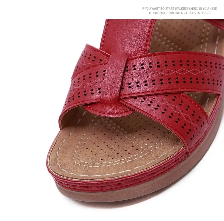2024 Summer Women Wedge Sandals Premium Orthopedic Open Toe Sandals Vintage Anti-slip Leather Casual Female Platform Retro Shoes