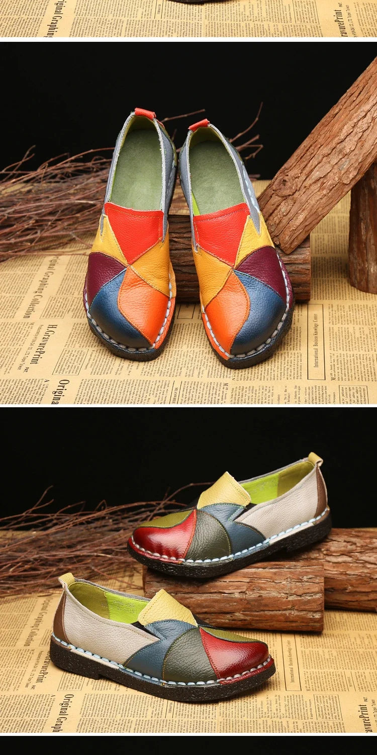Women's Ladies Female Woman Mother Shoes Flats Genuine Leather Loafers  Mixed Colorful Non Slip On Plus Size 42 women's shoes