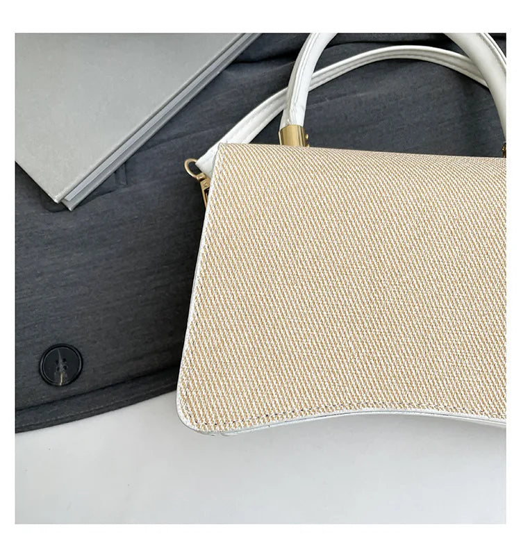 Women's Bags, Hand-held Spliced Contrasting Crossbody Bag, Fashion and Versatile Simple Casual Single Shoulder Small Square Bag