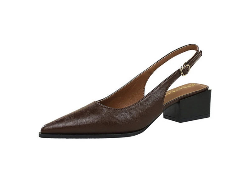 Simple And High-End Women's Shoes With Thick Heels Shallow Mouth Pointed Toe Slim Pedicures With Empty Back Tripping Mid-Heeled