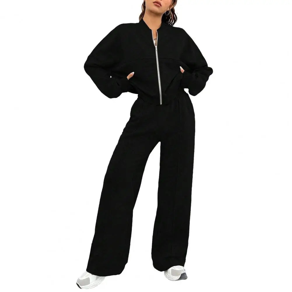 Women's 2 Piece Outfits Fall Casual Zip Up Tracksuit Long Sleeve Sweatshirt And Wide Leg Sweatpant Lounge Set Женский костюм