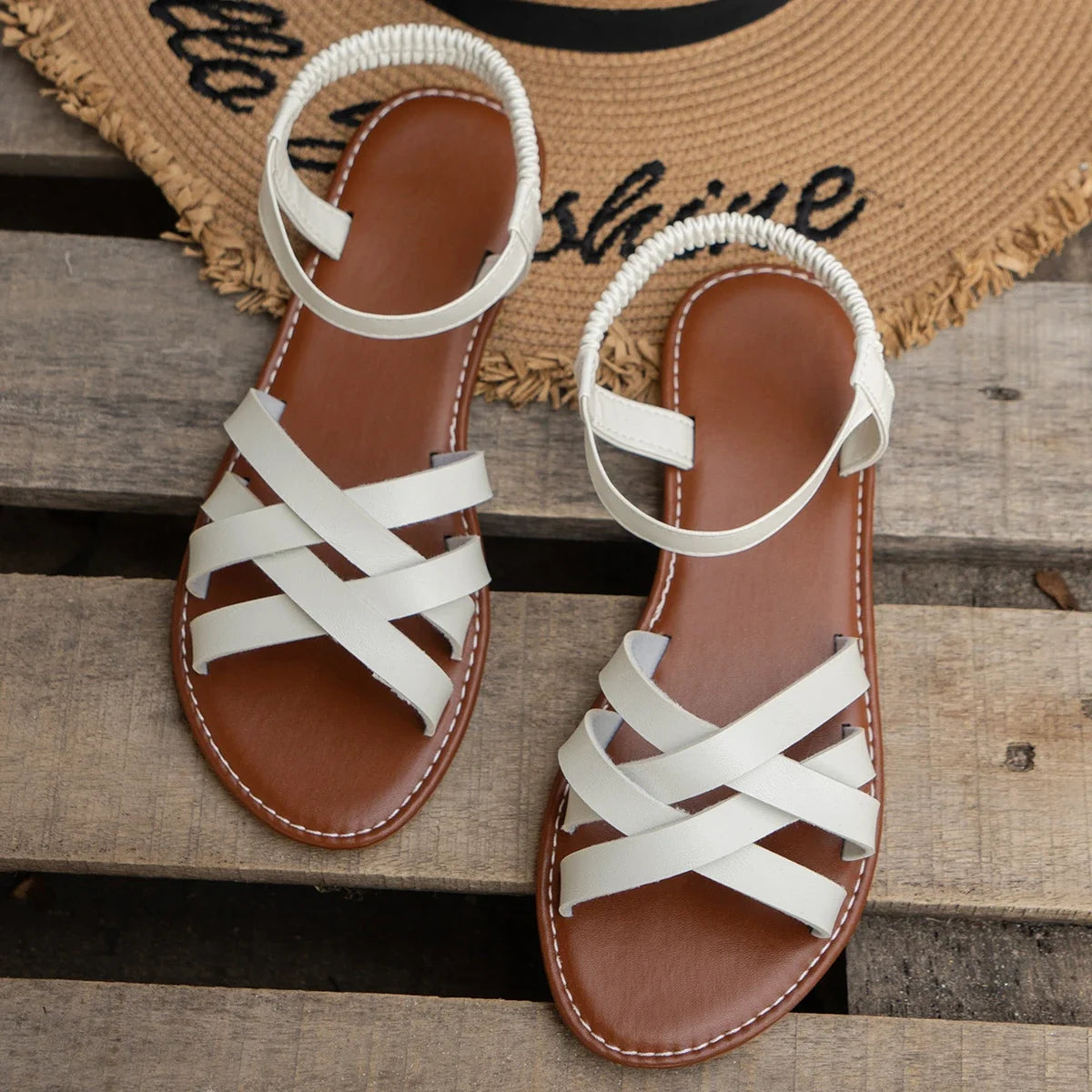 Women Sandals 2024 New Summer New Women Flat Sandals Bottom Roman Strap Sandals with Non Slip Rubber Soles Ladies Daily Sandalia