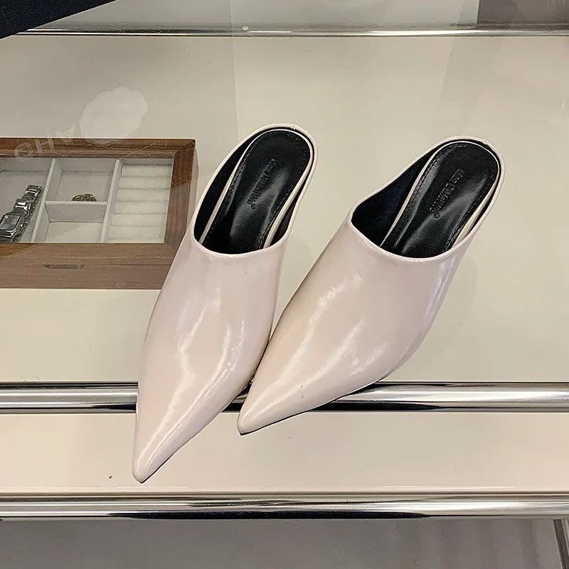 New Women Mules Wedges Shoes Female Pumps Slippers Fashion Pointed Toe Ladies Heeled Slides Slippers Sandals Wedges Shoes