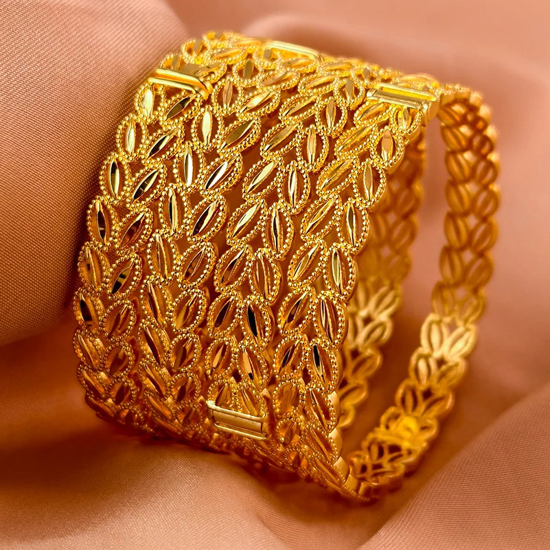 Dubai Gold Plated 24K Bangles for Women Jewelry Exaggerated Style Bracelets Banquet Party Bijoux Nigeria Wedding