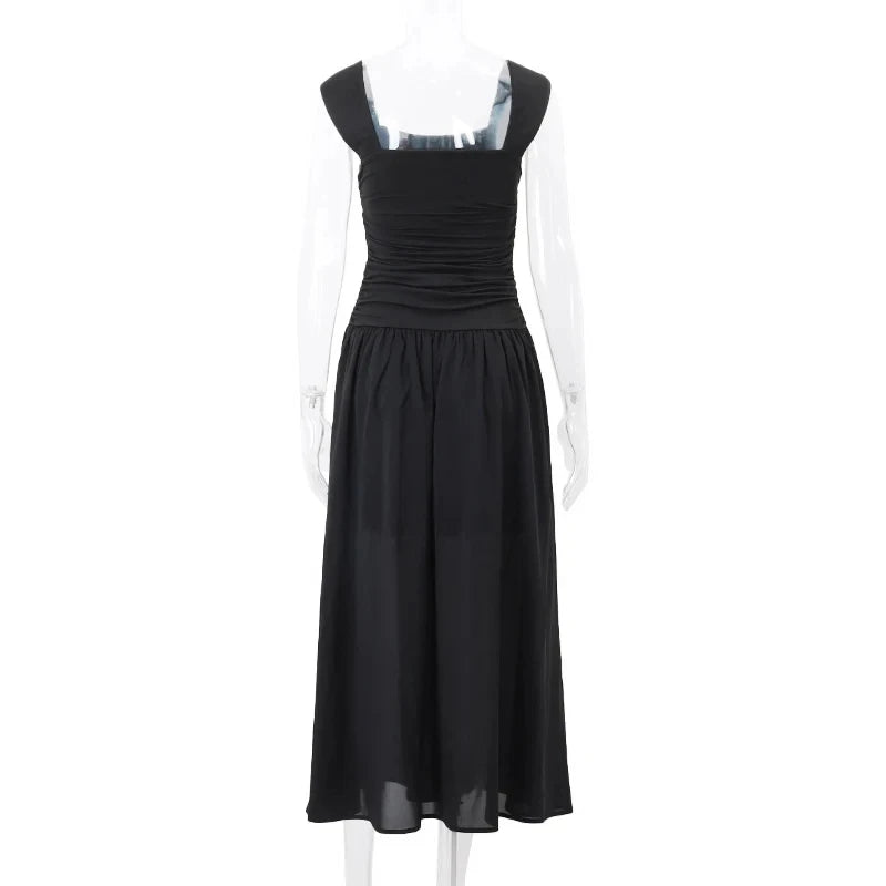 WhereMery Elegant Slip Long Dresses Sexy Women Ruched Bodycon Solid Maxi Dress Spring Y2K Summer Temperament High-waist Vestidos