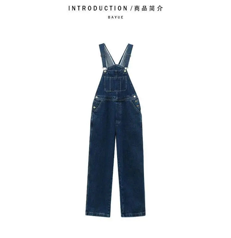 Jumpsuits Women Dark Blue Vintage Streetwear Harajuku Casual Fashion High Waist Loose Overalls Ulzzang Denim Suspenders Trousers