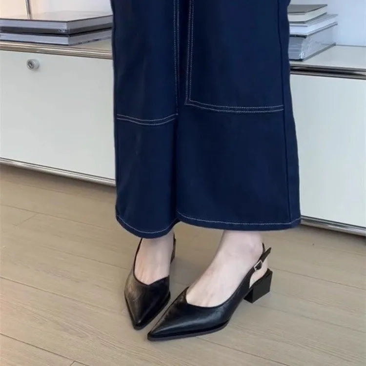 2026 New Women's Sandals Pointed Toe Square Heel Cover Toe Shoes Women Leisure Career Summer Elegant Shoes