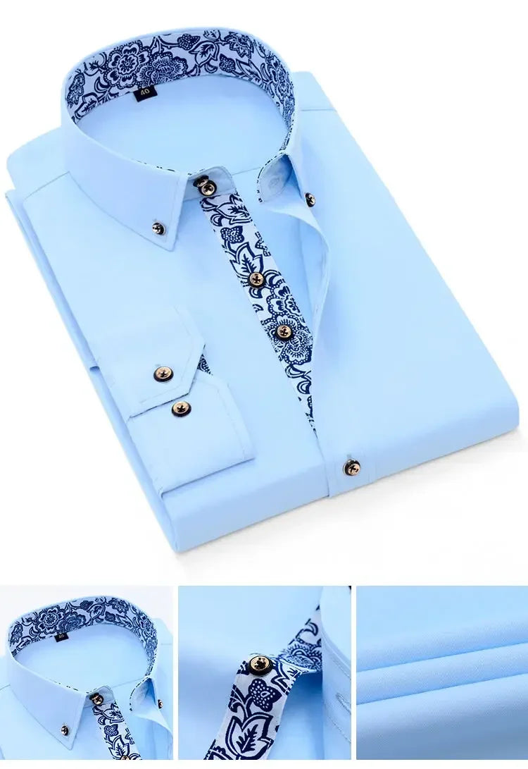 Men's Cotton Shirt Formal Business Collar Dress Shirts Long sleeve Spring Autumn Casual Wear Slim Fit Social Black Blue White