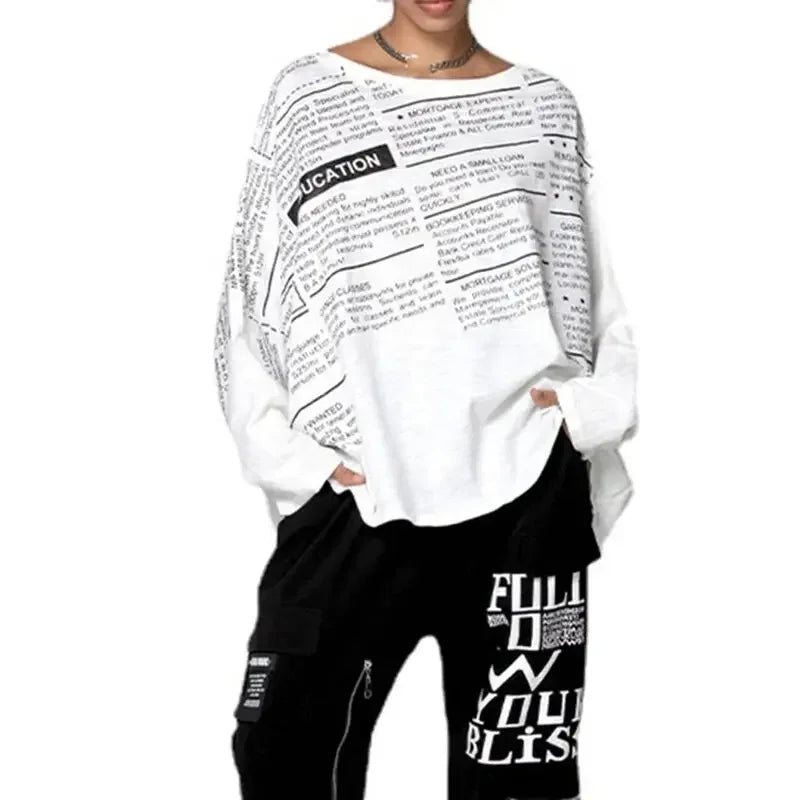 Fashion Women's Blouse Shirt Spring Letter Printed O Neck Long Sleeve Shirts Casual Loose Office Ladies Pullover Tops Plus Size