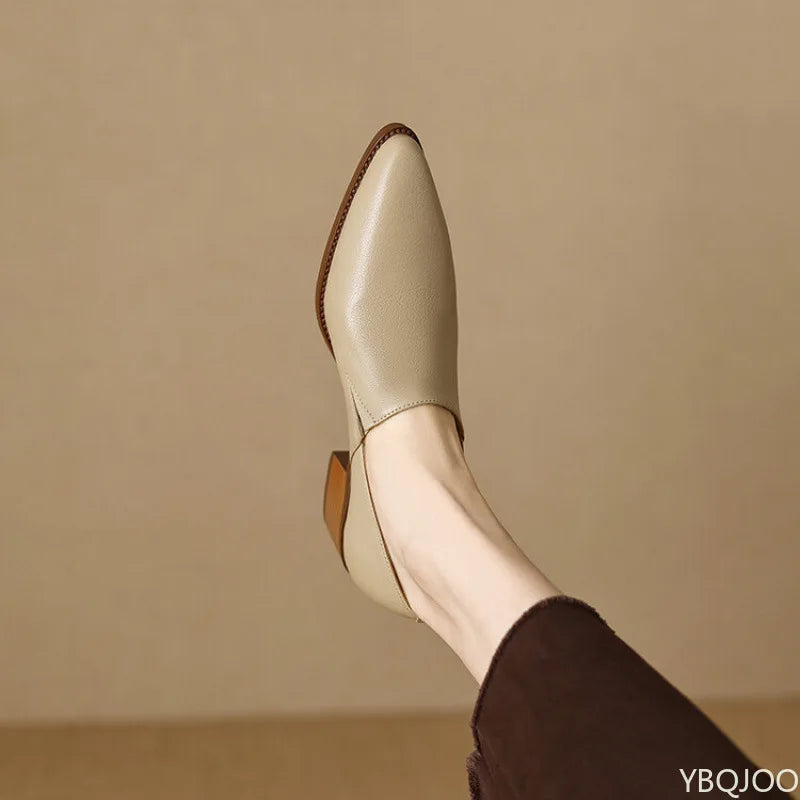 Fashionable versatile mid heeled women's thick heeled women's shoes spring new style pointed elegant simple women's shoes