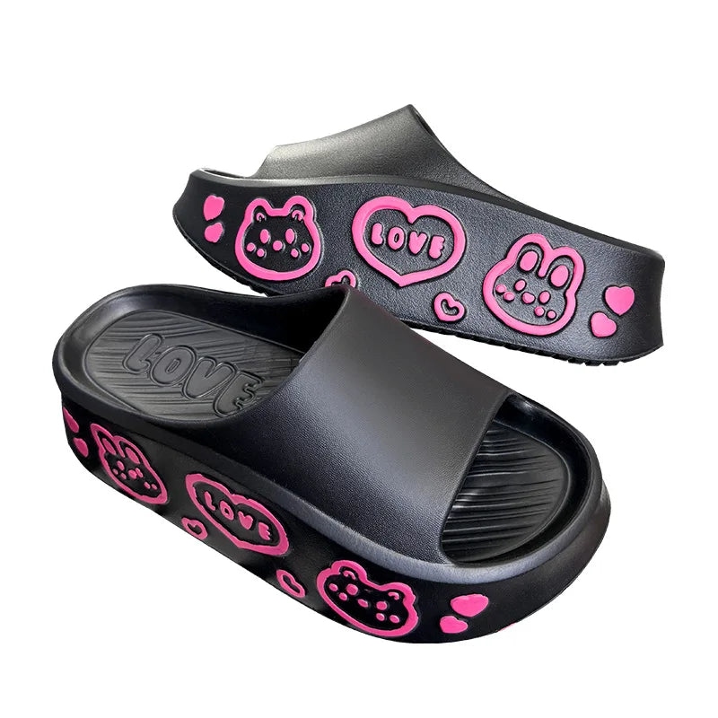 EVA Thick-soled Slippers for Women Outdoor Fashion Print Wedge Platform Slides Woman Sandals 2025 Non-Slip Soft Sole Beach Shoes