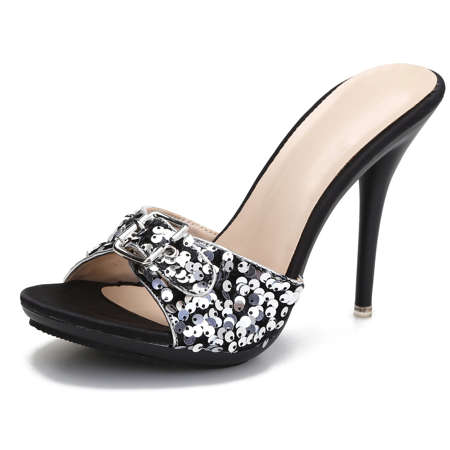 Women's Sandals Open Toe High Heeled Slippers Big Buckle Heels  Sandalias Mujer  Ladies Shoes  Heels Women Slender Heel