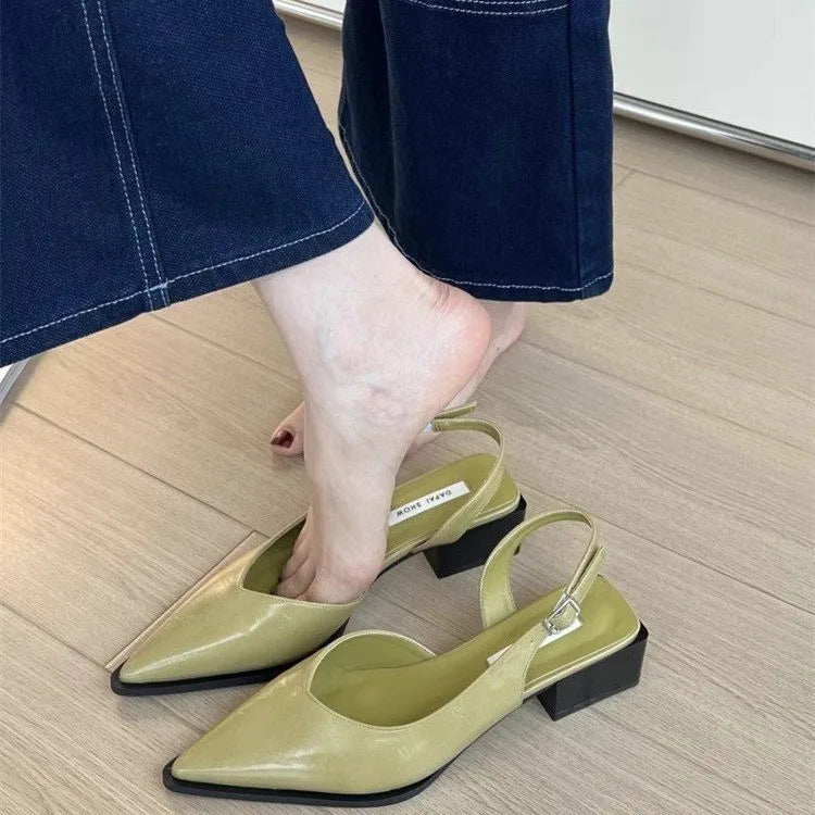 2026 New Women's Sandals Pointed Toe Square Heel Cover Toe Shoes Women Leisure Career Summer Elegant Shoes