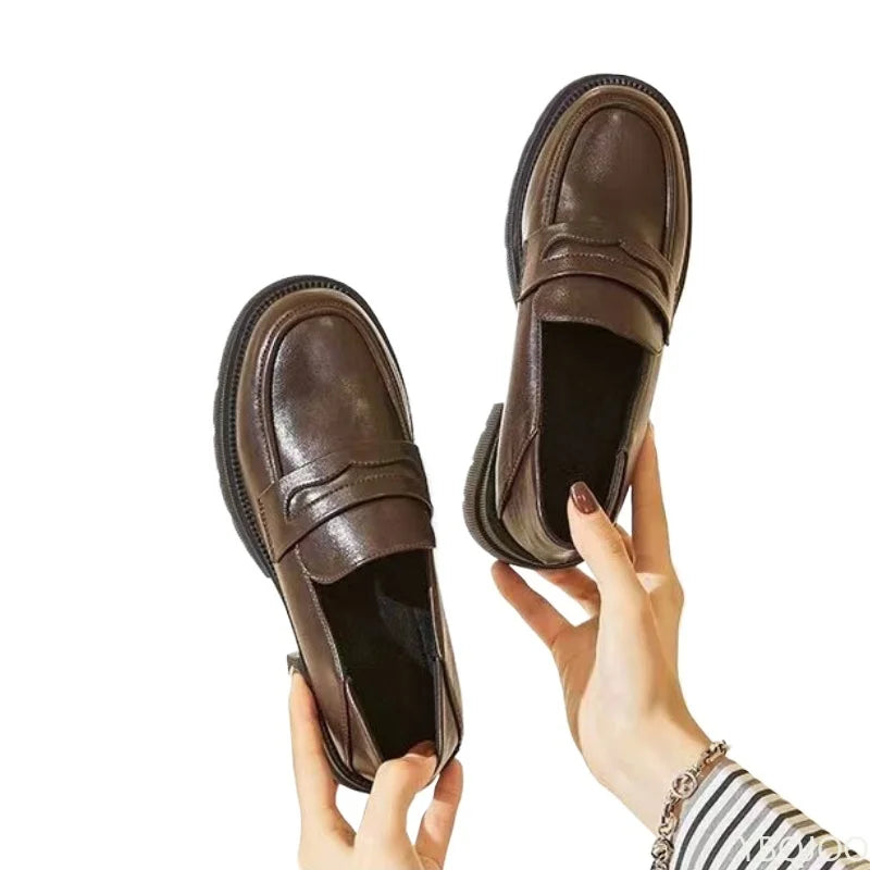 Women's Casual leather Shoes Fashion Thick soled Pumps Solid Color Breathable Loafers Fashion comfort ladies high heels Zapatos