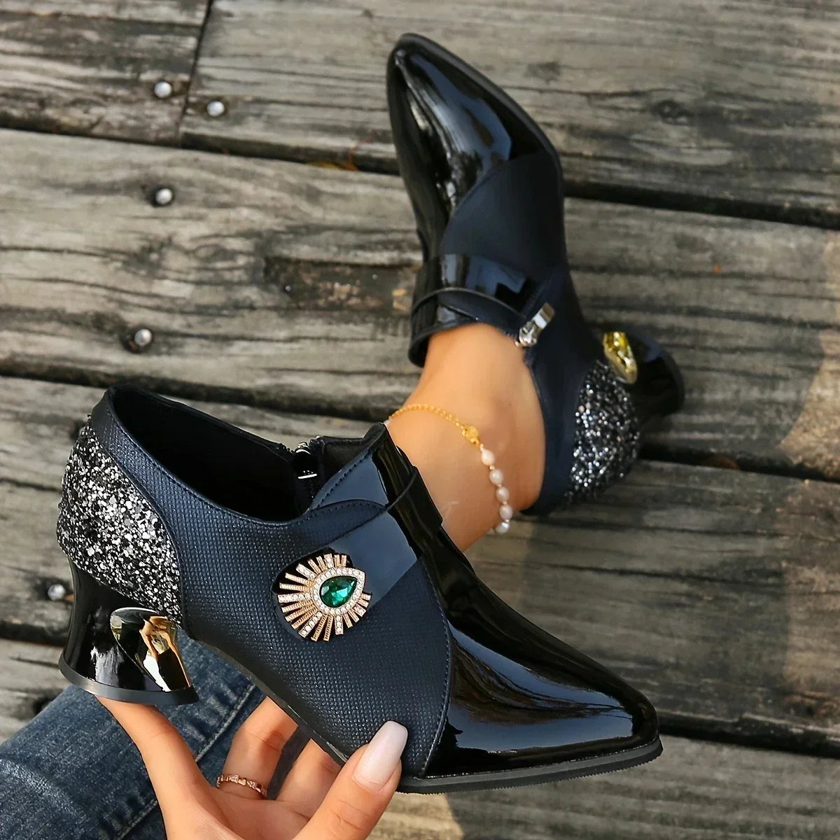 Women's Elegant Pumps High Heels Dress Shoes Pointed Toe Flowers Pearl Boat Shoes Slip on Office Work Zapatos Mujer 2025