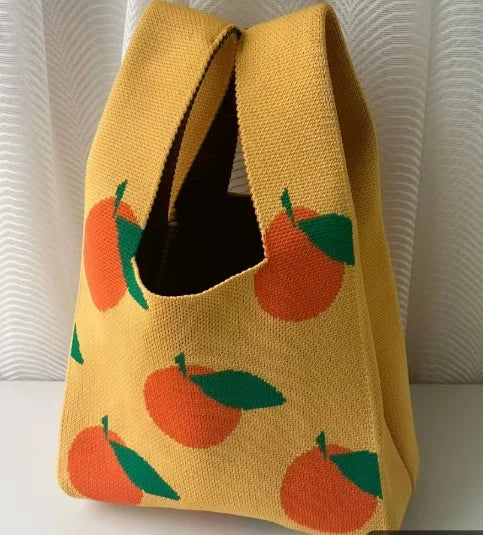 Women'S Knot Wrist Tote Bags Handmade Knitted Bag Portable Mini Striped Bucket Phone Bags Large Capacity Spring Summer Handbags