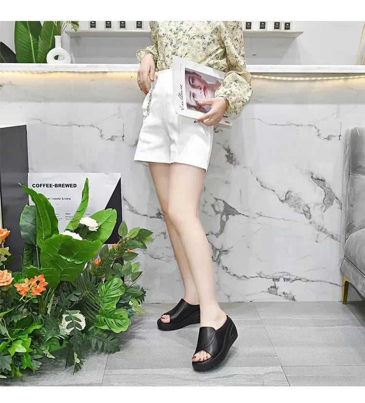 Women Sandals Women Slippers Black Wedge Platform Open Toe Women Orthopedics Thick Bottom Beach High Heels Slides 2026