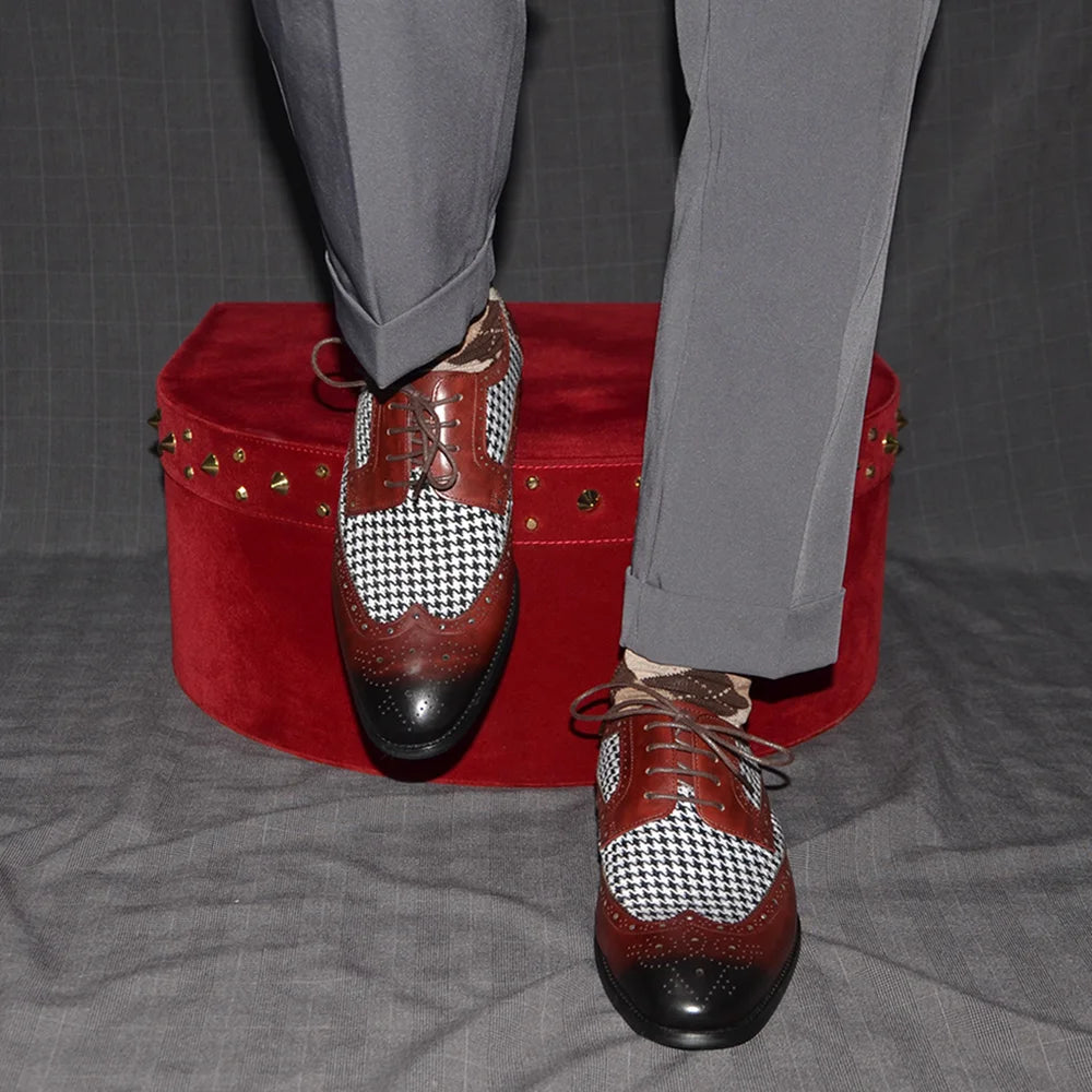 Mens Dress Shoes Original Luxurry Fabric and Genuine Leather Brogue Social Party Business Lace Up Derby Wedding Formal Shoes Men
