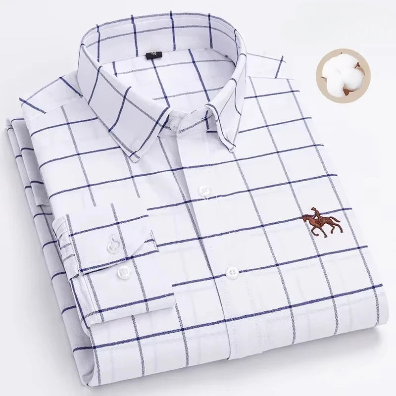 New in shirt 100%cotton plus size long-sleeve shirts for men slim fit formal fashion office shirt hight qulity plaid clothes