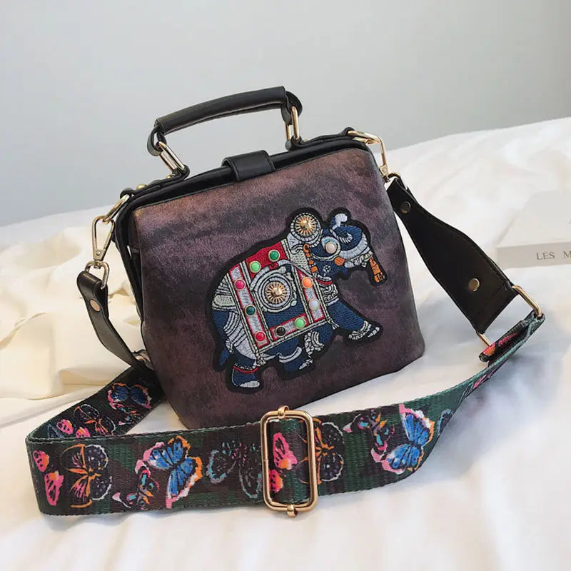 Women Leather Handbag Messenger Bag Purses Satchels Designer Luxury Handbags Crossbody Bags Elephant Embroidered Bags 2023 New